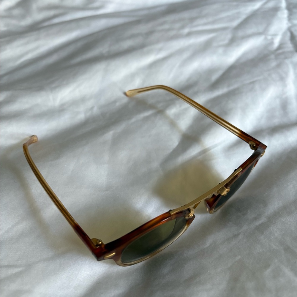 KREWE Tortoiseshell and Gold Round Sunglasses with Green Lenses - Picture 3 of 6